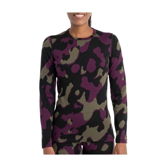 Icebreaker Sweaters - Icebreaker Long Sleeve Crew Top Shirt 260 Vertex Wool Camo Black Purple Green si